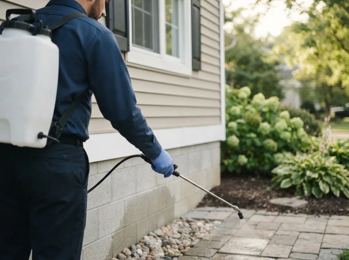 Pest control technician inspecting a home in Lake Fork, IL
